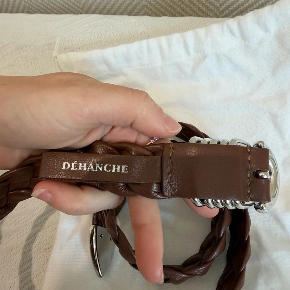 DÉHANCHÉ Braided Brown Leather Belt with Silver Rings